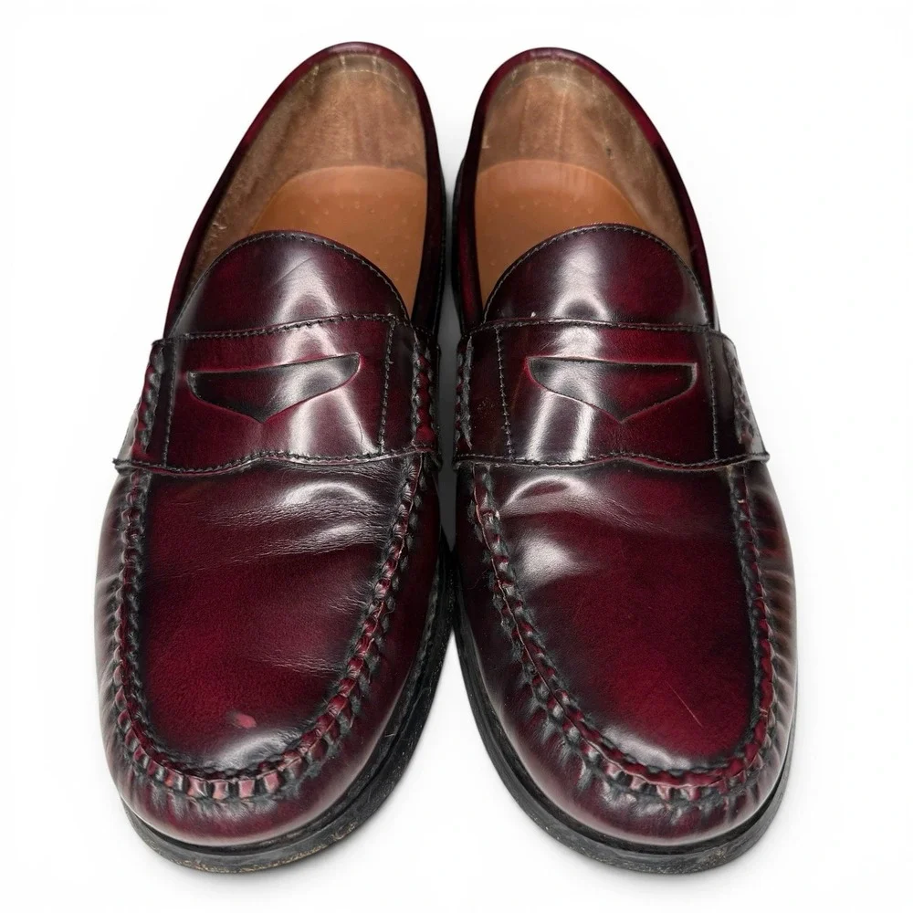 GH Bass Weejuns 9.5 Oxblood Burnished Leather Penny Loafers Dress Shoes Moc Toe